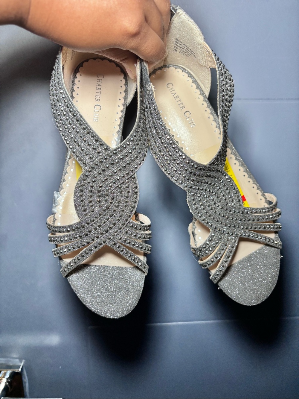 Charter Club Silver Glitter and Rhinestone Peep-Toe Heels